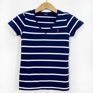 Ralph Lauren Sport Women’s Navy and White Striped T-shirt Size‎ Medium